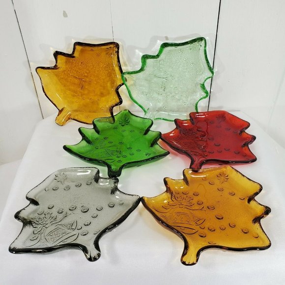 6 pc Studio Silversmiths Glass Christmas Tree Plates 6.75" cheese dessert dish - Picture 1 of 12